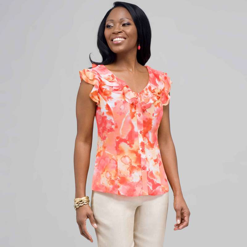 Ruffle Neckline Button Down Blouse image number null