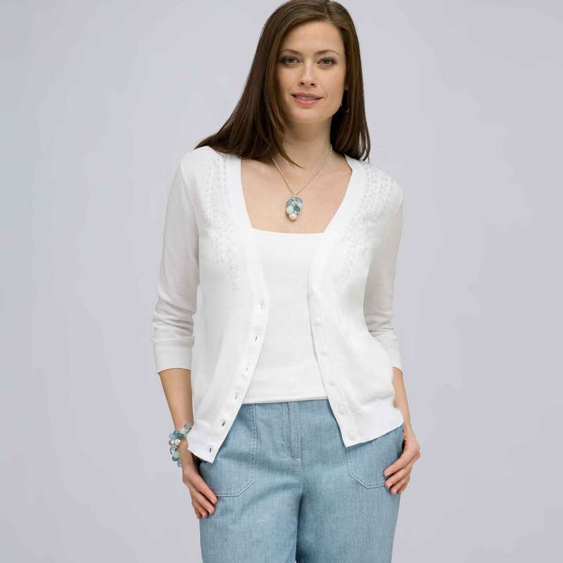 Beaded 3/4 Sleeve Cardigan. image number null