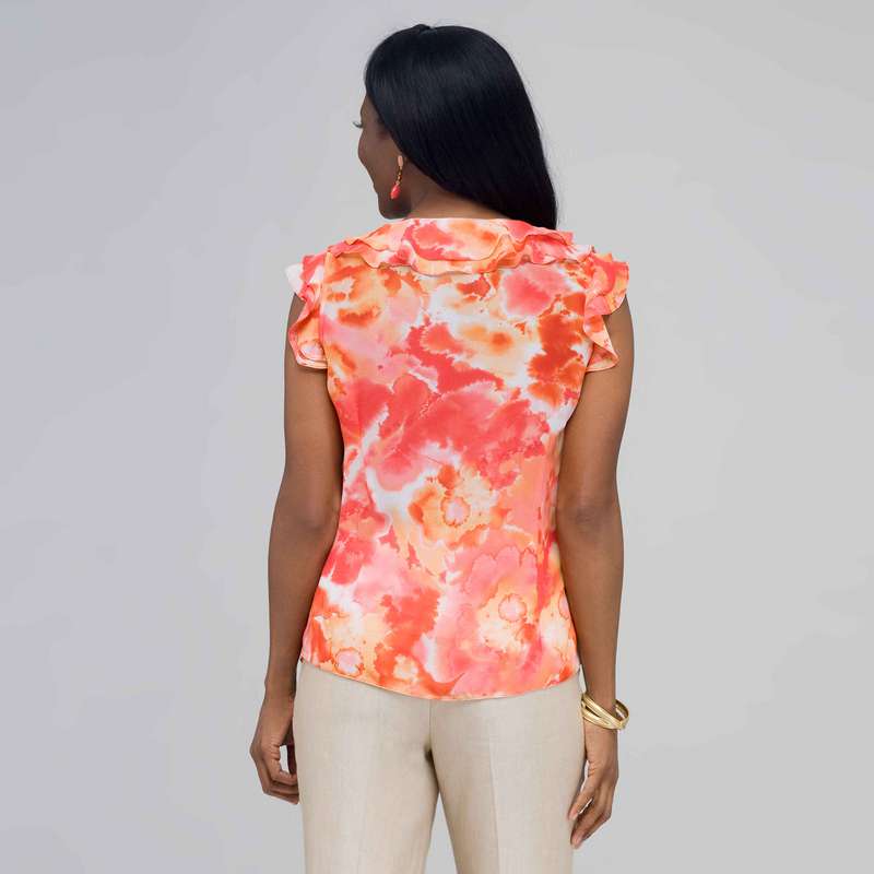 Ruffle Neckline Button Down Blouse image number null